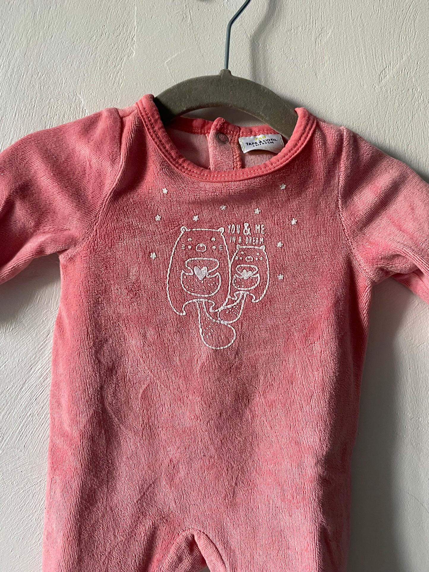 Pyjama dors-bien velours rose TAO (Tape à l'œil) - 1 mois (53 cm)