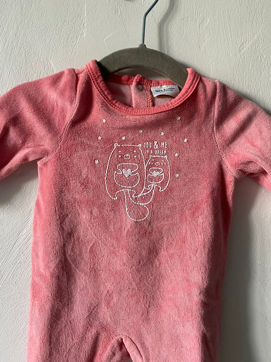 Pyjama dors-bien velours rose TAO (Tape à l'œil) - 1 mois (53 cm)