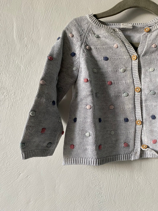 Gilet en maille H&M gris à pois colorés en relief - Taille 9 mois (74 cm)
