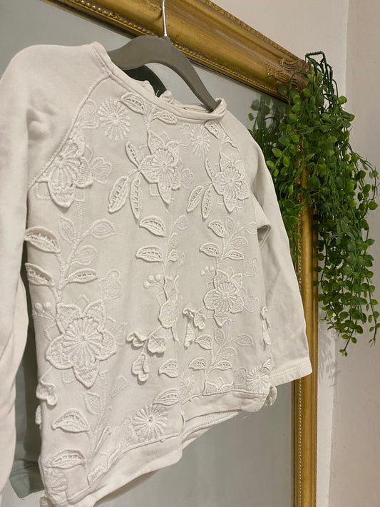Pull blanc motifs fleurs 2 ans / 3 ans