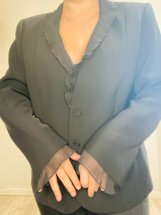 Veste blazer noire effet froufrou