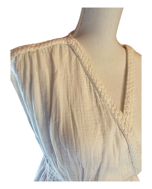 🤍 Robe blanche effet gaze de coton – taille 36 – manches courtes – neuve avec étiquette