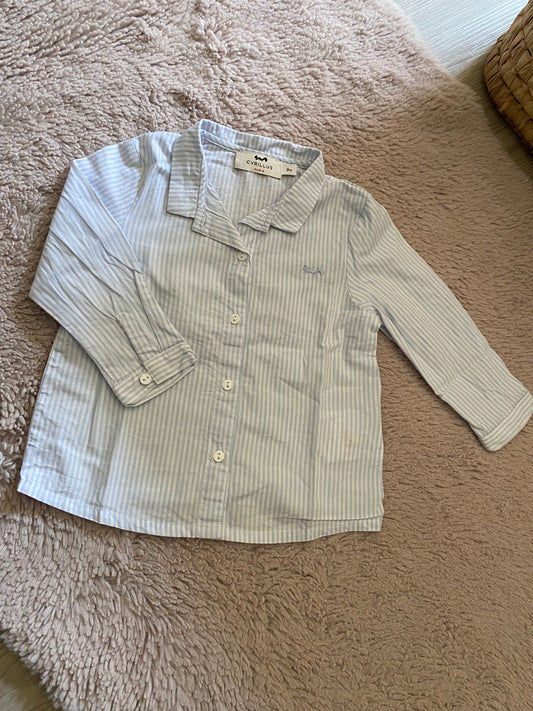 👶 Chemise Cyrillus rayée bleu & blanc – manches longues – 9 mois