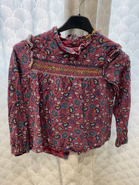 Blouse bordeaux à motifs fleurs col montant – 8 ans – Sergent Major