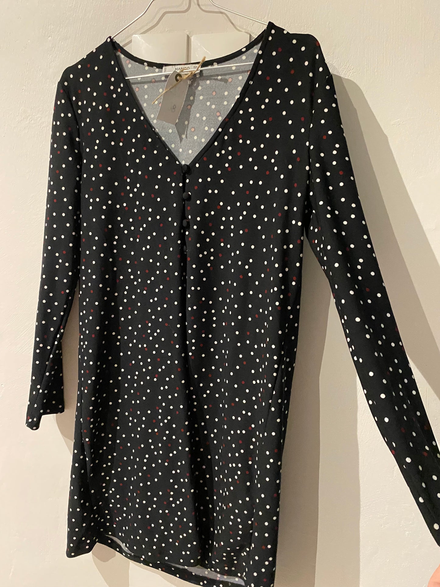 robe droite noire à pois rouge & blanc – mango – taille m