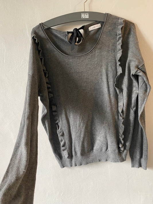 Pull gris motif froufrou à nouer dans le dos – Taille M – Cache Cache