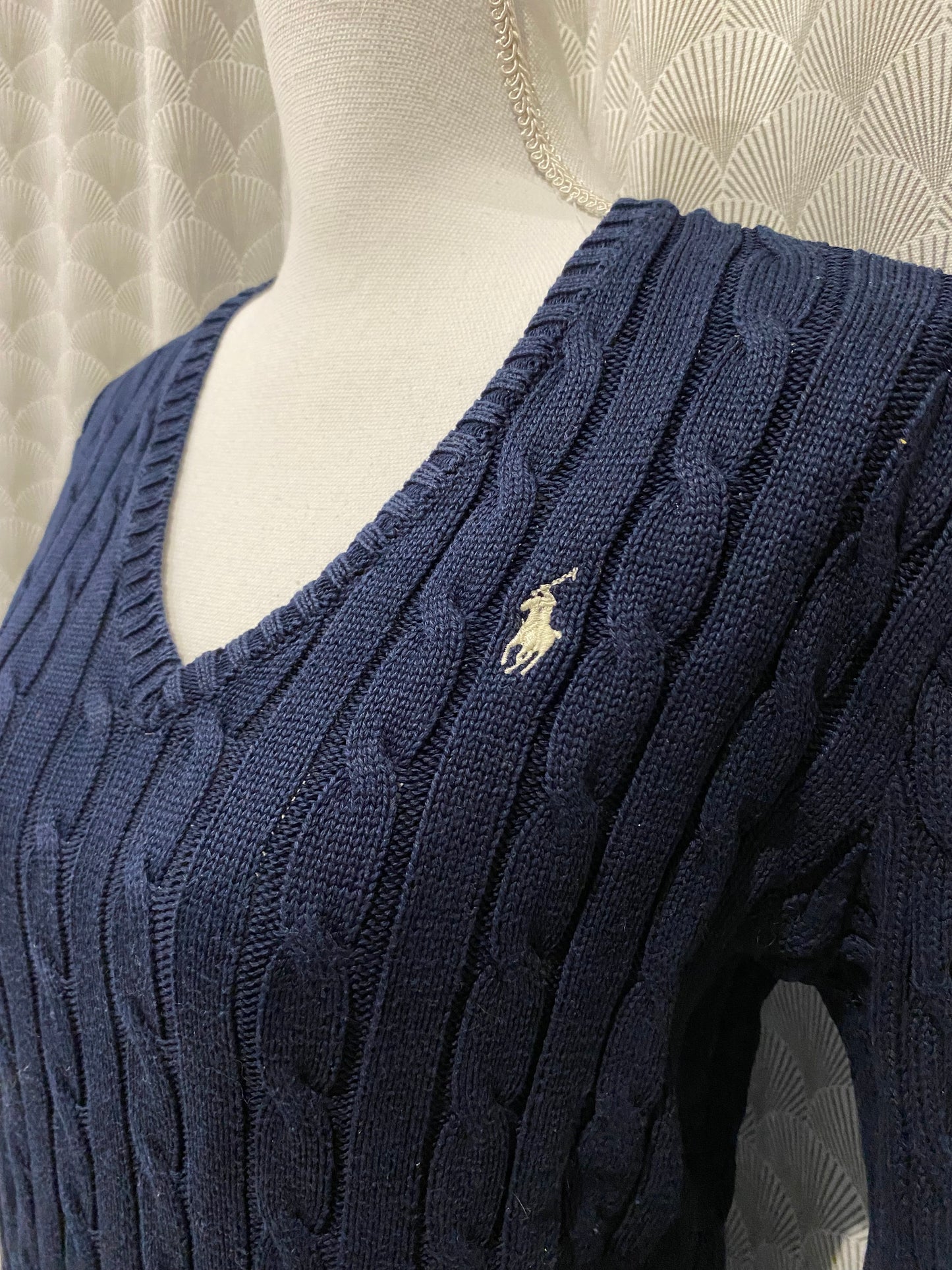 Pull marine torsadé col V – Ralph Lauren – T38