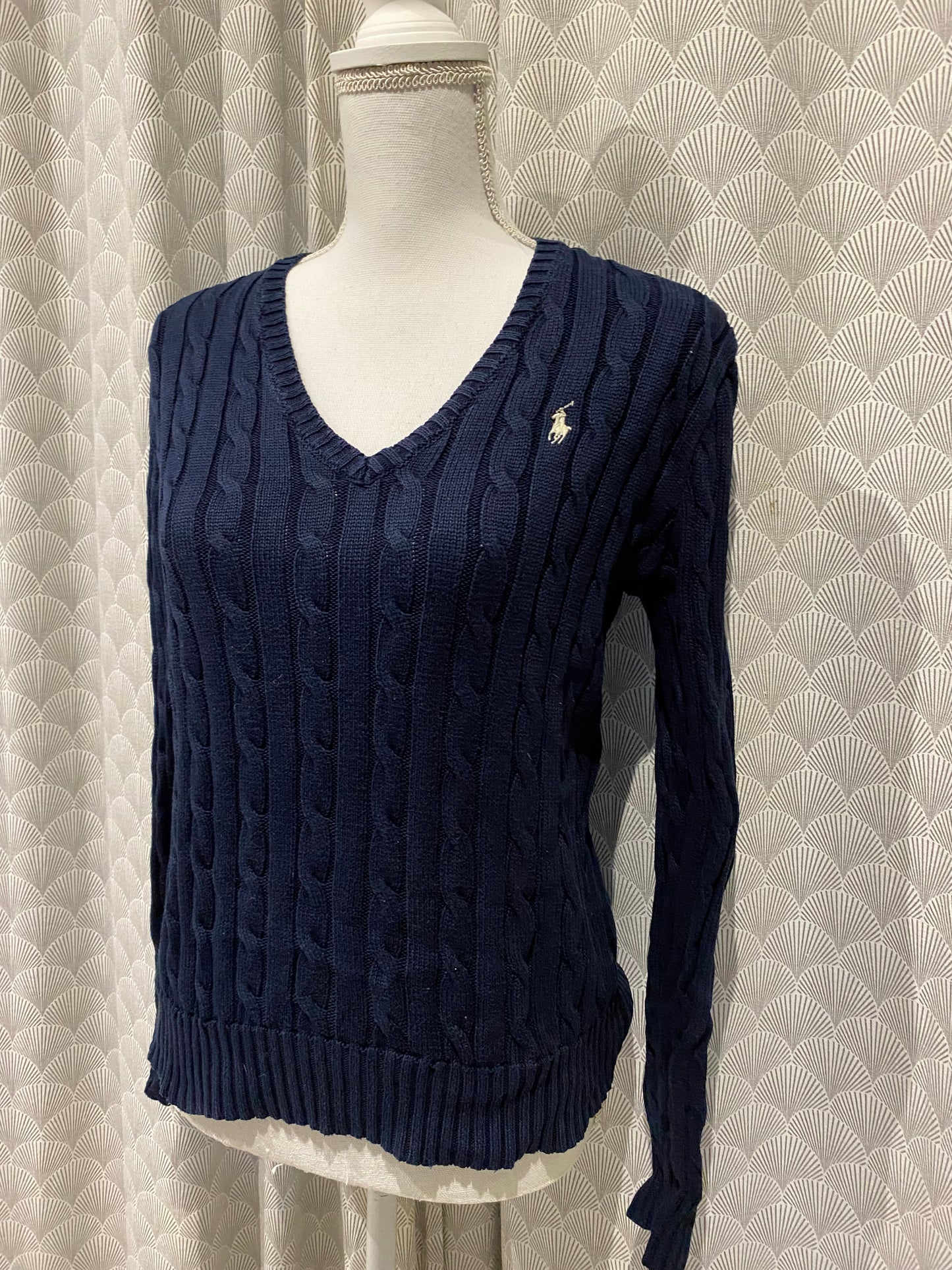 Pull marine torsadé col V – Ralph Lauren – T38
