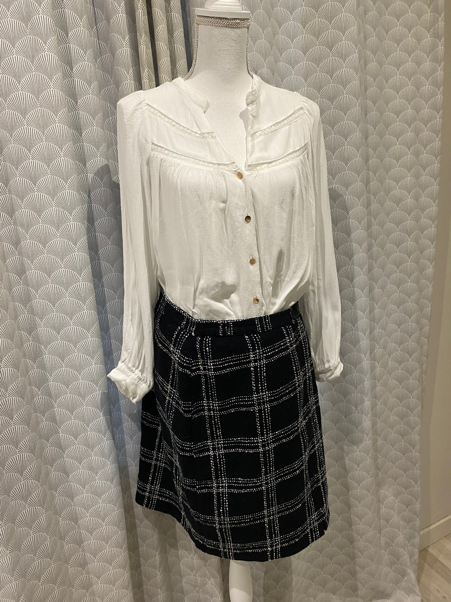 Jupe noire et blanche à carreaux – Effet laine – T44